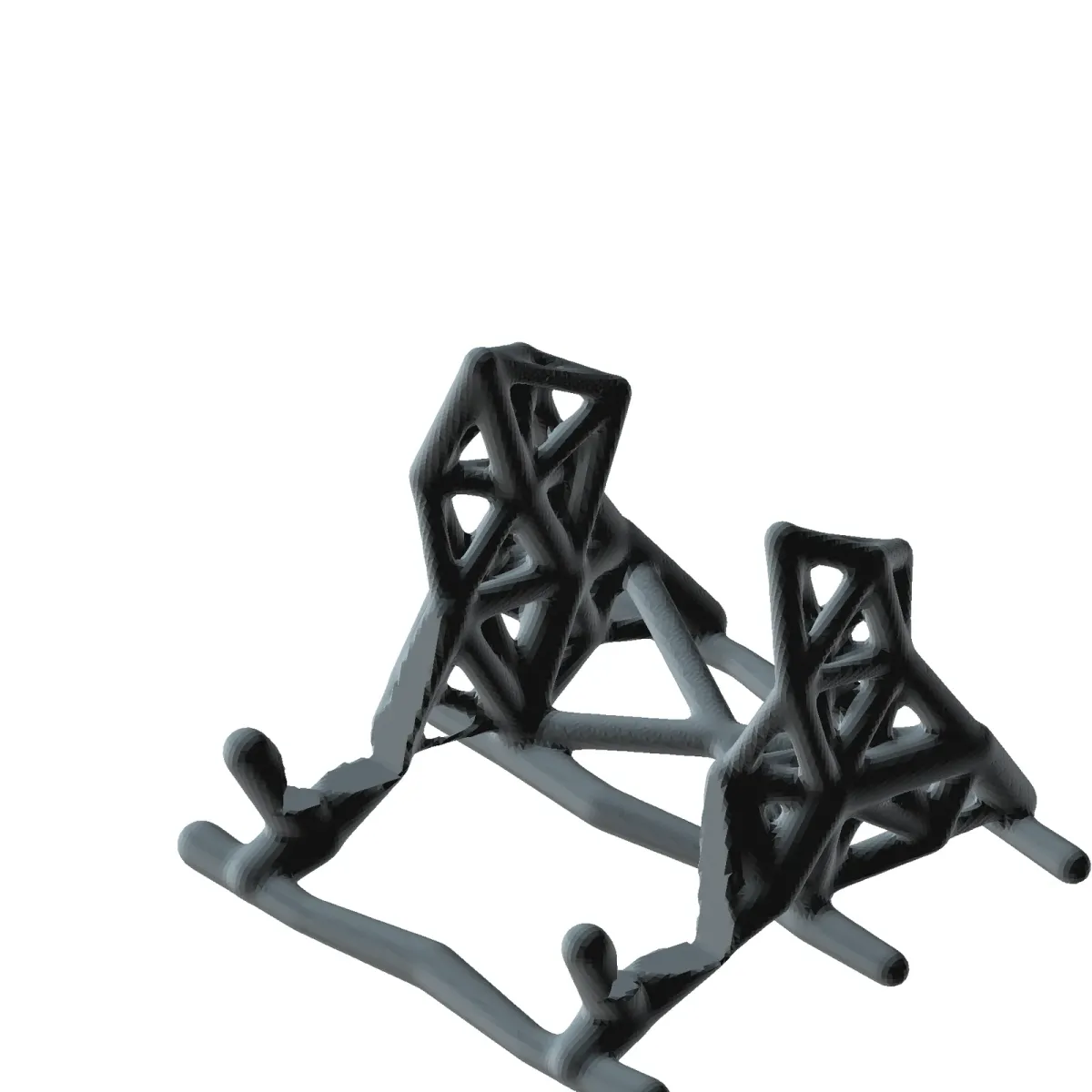 CAD render of the one-piece organic guitar floor stand with branching supports and an open guitar cradle.