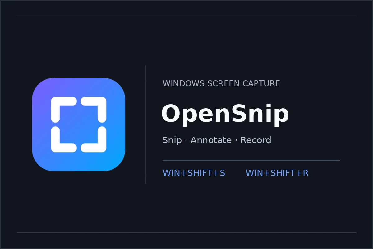 Illustration using the OpenSnip app icon to represent the Windows screenshot and screen recording tool.